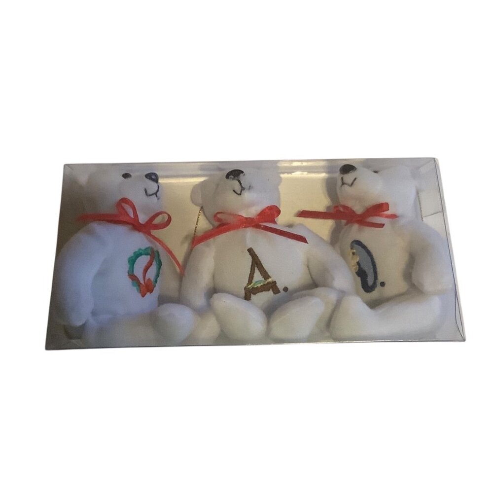 Vtg 1999 Miracle HolyCubs™ Christmas Plush Bear Ornaments 3-Pack Collectible Set